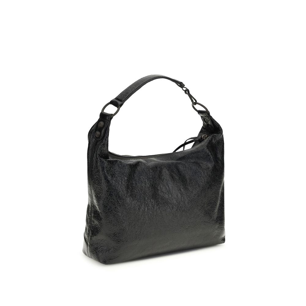 Balenciaga Le City Lambskin Leather Mini Half Moon Crossbody Tote Shoulder Bag - Black