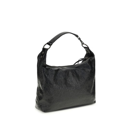 Balenciaga Le City Lambskin Leather Mini Half Moon Crossbody Tote Shoulder Bag - Black