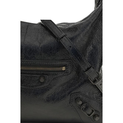 Balenciaga Le City Lambskin Leather Mini Half Moon Crossbody Tote Shoulder Bag - Black