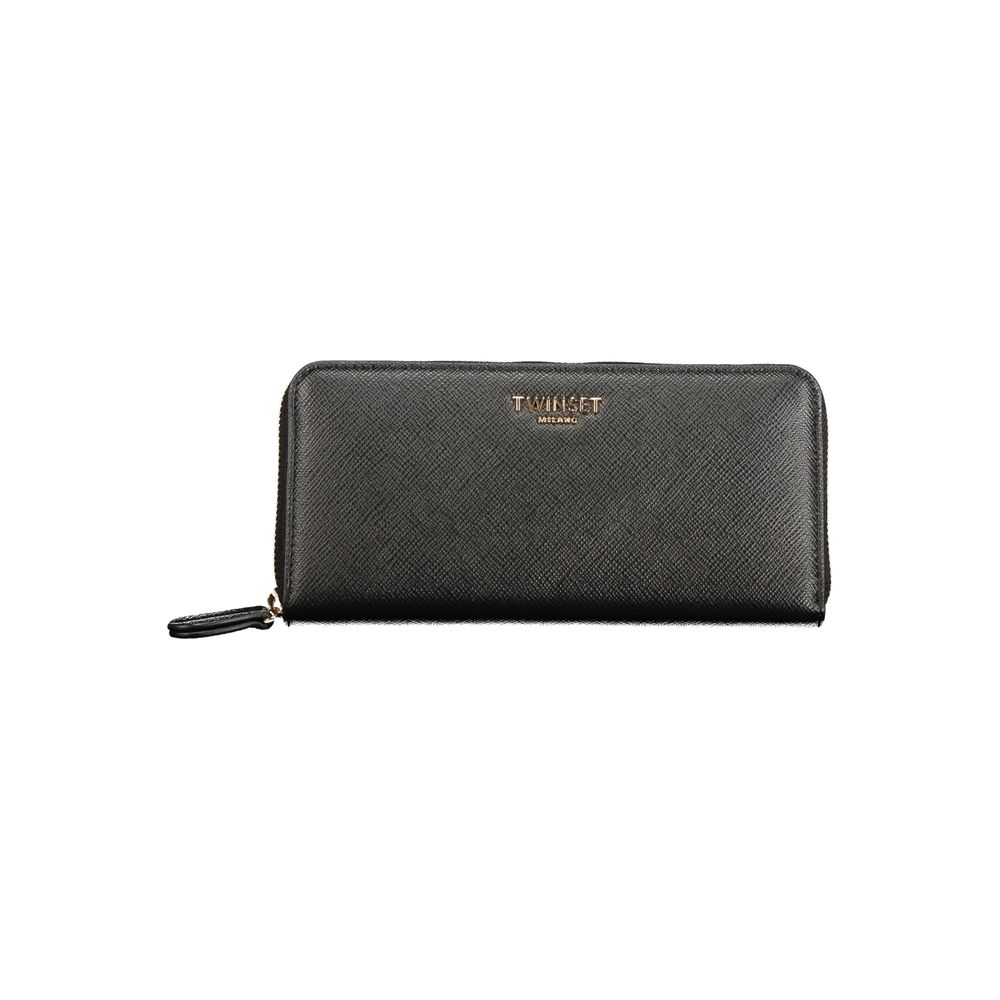 Cardholder Wallet by Twinset for women in polyurethane black features a sleek silhouette, showcasing the sleek Polyurethane Cardholder Wallet design with sophisticated card-organization zip-around coin-purse for a premium look.