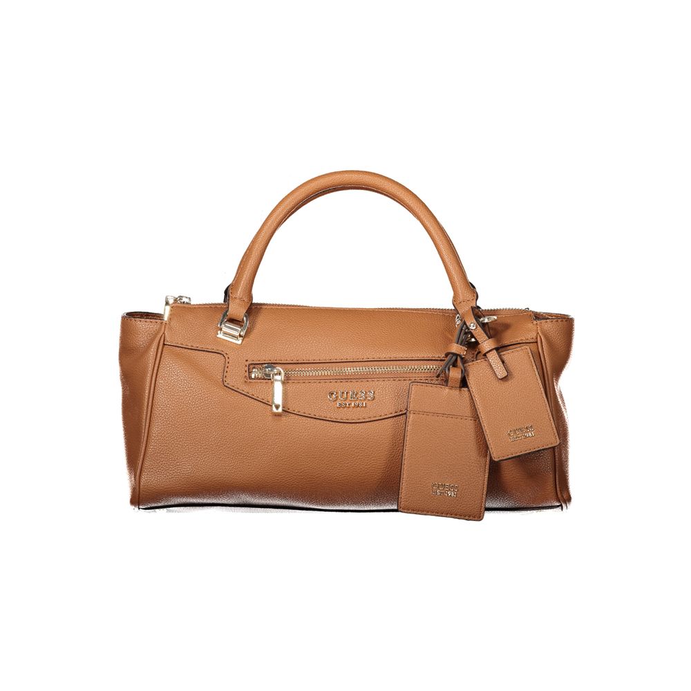 Handbag by Guess Jeans for women in polyethylene brown features a refined silhouette, showcasing a secure zipper, organized document-holder, external-pockets & internal-pockets, and versatile shoulder-strap, adjustable-strap & handle for a refined finish.
