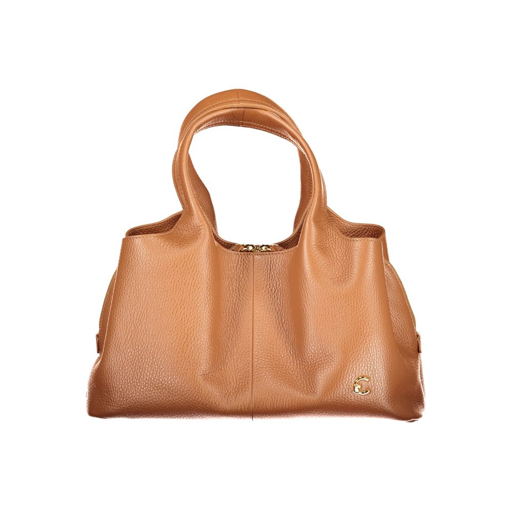Handbag by Coccinelle for women in leather brown features an refined silhouette, showcasing a secure zipper & magnetic, ample external-pockets & internal-pockets, and versatile shoulder-strap, adjustable-strap & handle for a sophisticated refined aesthetic.