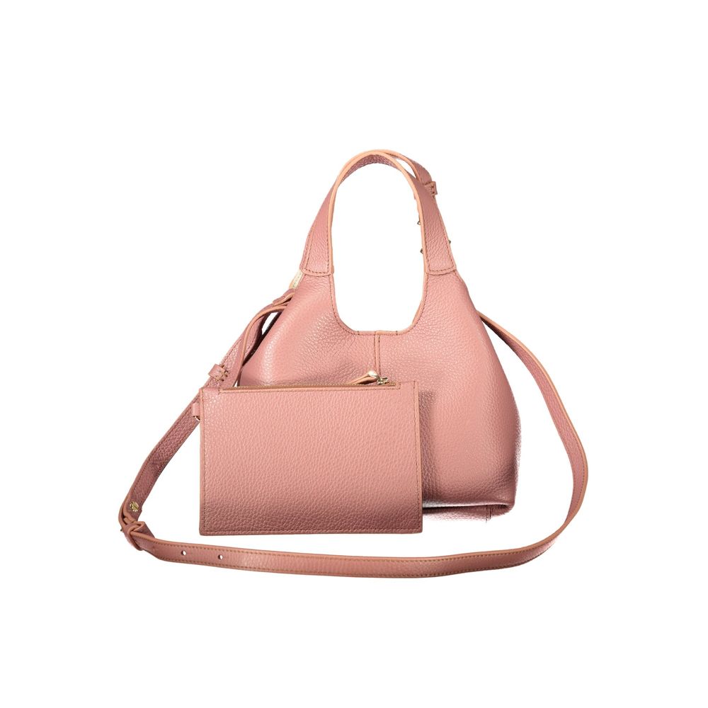 Pouch Handbag by Coccinelle for women in leather pink features a signature silhouette, showcasing a secure snap and signature with versatile shoulder-strap, adjustable-strap & handle for a sophisticated look.