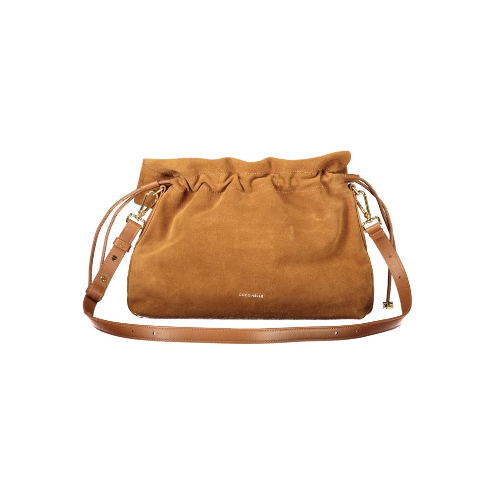 Handbag by Coccinelle for women in suede leather brown features a signature silhouette, showcasing a secure and signature internal-pockets with versatile shoulder-strap & adjustable-strap for a sophisticated look.