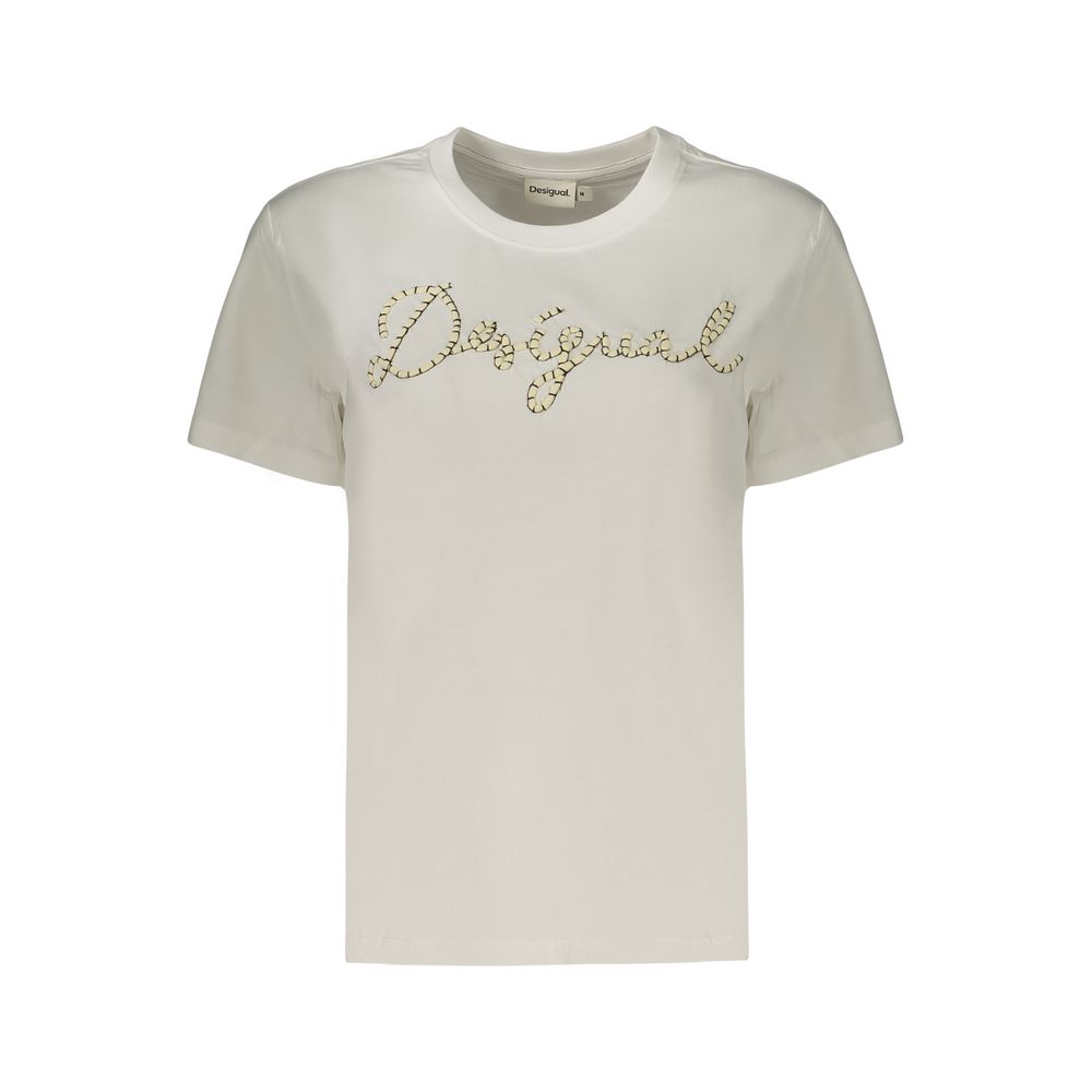 T-Shirt by Desigual for women in cotton white showcases a chic silhouette, artfully detailed with a chic crew neckline and for a chic finish.
