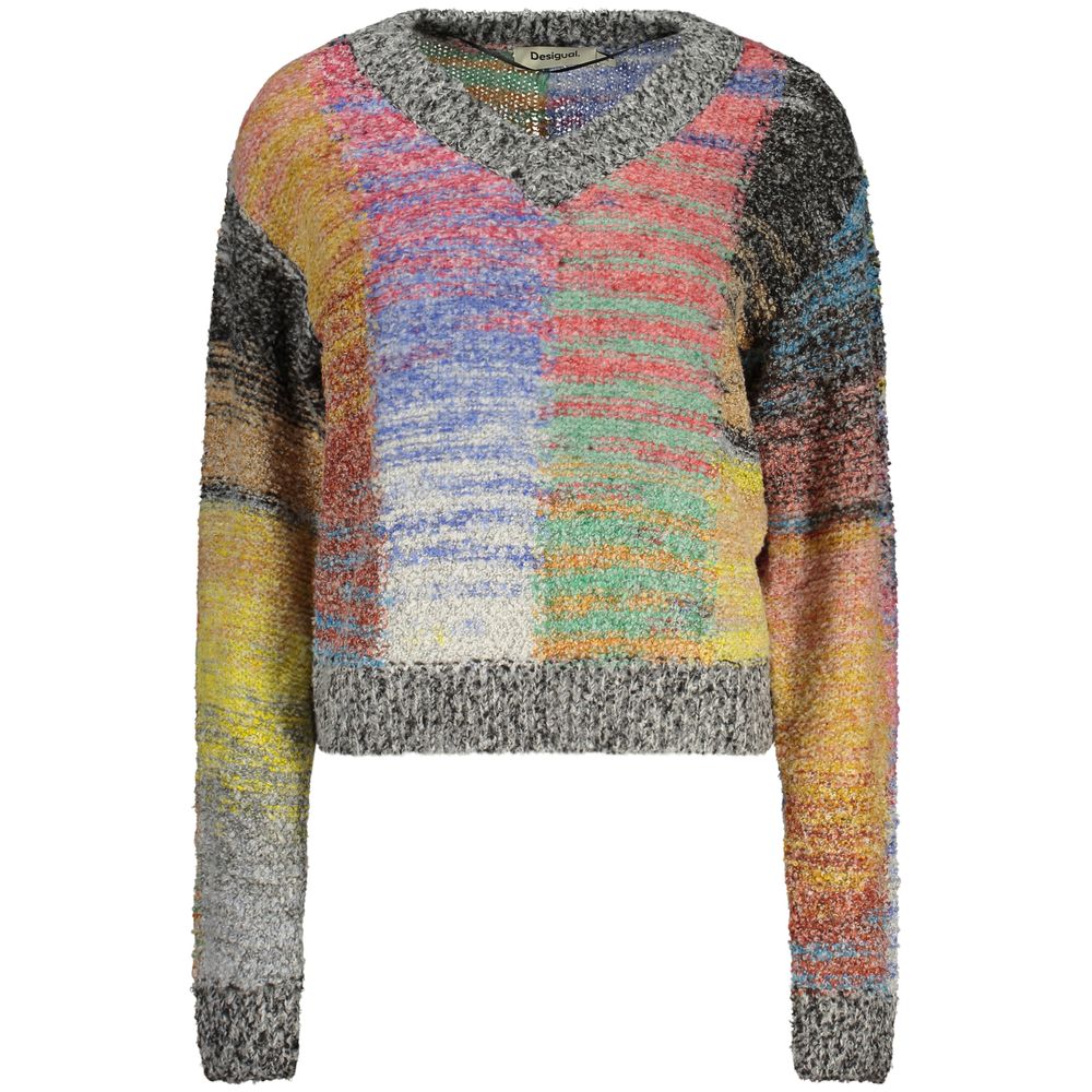 Sweatshirt by Desigual for women in wool yellow & patterned features an enviable silhouette, showcasing a premium and refined v-neck neckline for a truly enviable finish.