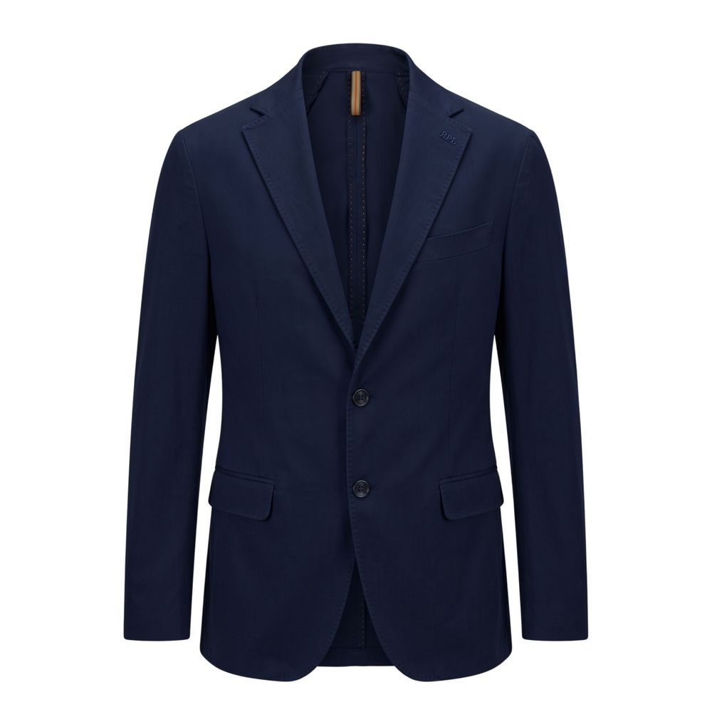 Blazer by Roberto Pepe Luxury for men in stretch cotton blue features an sartorial silhouette, showcasing a sophisticated and sartorial for a truly sartorial finish.
