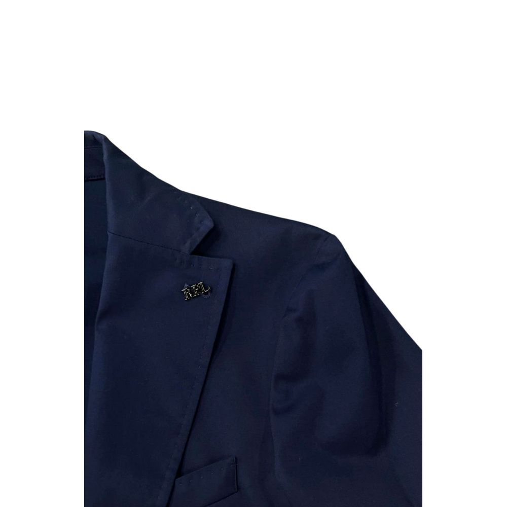 Blazer by Roberto Pepe Luxury for men in stretch cotton blue showcases a discerning silhouette, elegantly detailed with a sophisticated and premium for a truly discerning finish.