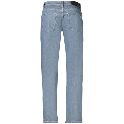 Jeans by Hugo Boss for men in stretch denim cotton blue presents a tailored silhouette, showcasing a tailored regular-fit and long cut with a refined for a truly tailored aesthetic.
