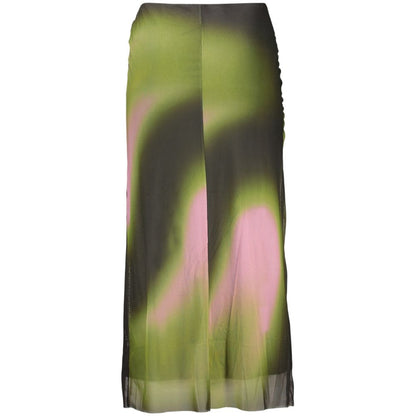Skirt by Desigual for women in stretch polyester green & signature features a contoured silhouette from the Women's Stretch Polyester Long Skirt collection, characterized by its contoured long for a contoured finish.