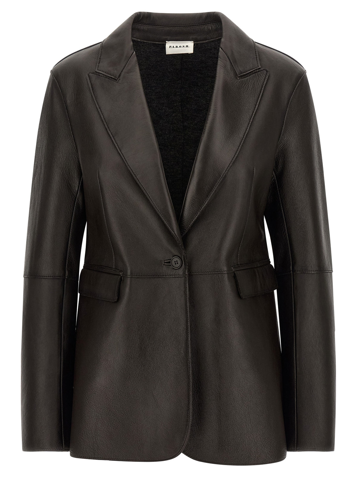 Blazer by P.A.R.O.S.H. for women in lamb leather black features an stylish silhouette, showcasing a sophisticated and stylish for a truly stylish finish.