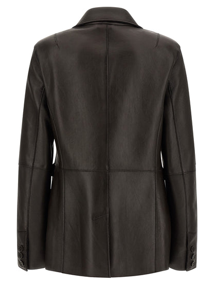 Blazer by P.A.R.O.S.H. for women in lamb leather black showcases a polished silhouette, highlighted by a refined and polished for a sophisticated finish.