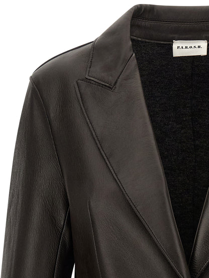 Blazer by P.A.R.O.S.H. for women in lamb leather black features an crisp silhouette with sophisticated and a crisp for a truly crisp finish.