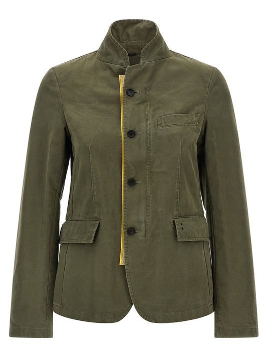 Overcoat by Fendi for women in cotton bicolour, green, olive & signature presents a luxurious silhouette, showcasing a luxurious high-neck neckline and sophisticated pockets for a premium, luxurious look.