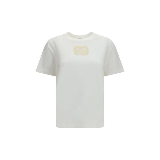 T-Shirt by Alexander McQueen for women in cotton lace white showcases a dramatic silhouette, elegantly detailed with a dramatic round neckline and short-sleeve for a truly dramatic finish.