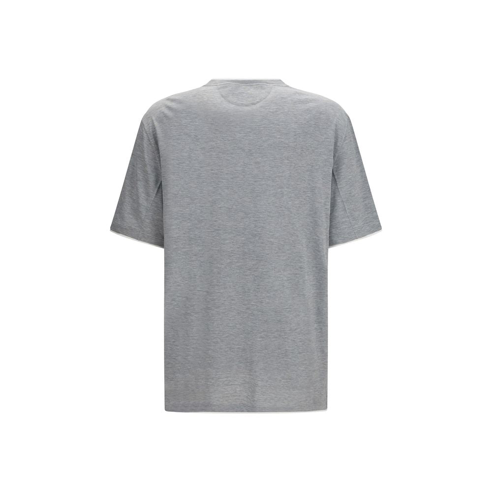 T-Shirt by Brunello Cucinelli for men in cotton & silk gray & patterned features an edgy silhouette, meticulously detailed with a sophisticated and for a truly edgy finish.