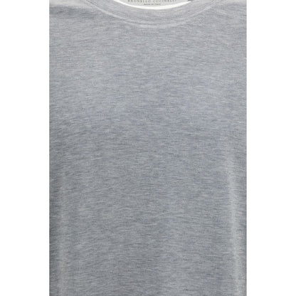 T-Shirt by Brunello Cucinelli for men in cotton & silk gray & patterned showcases a fashionable silhouette, elegantly detailed with a fashionable and for a sophisticated, high-fashion look.