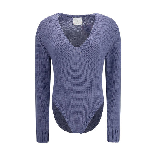 Bodysuit by Forte_Forte for women in virgin wool purple showcases a enviable silhouette, elegantly detailed with a enviable and v-neck neckline for a truly enviable finish.
