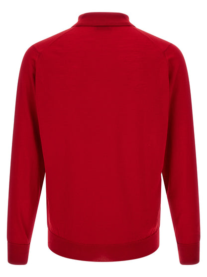 JOHN SMEDLEY Red Merino Wool Polo Shirt