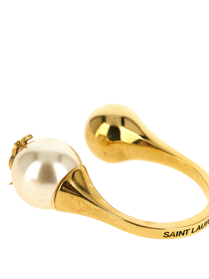 Saint Laurent White Brass Ring