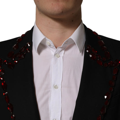 Dolce & Gabbana Men's Single Breasted Virgin Wool Viscose Polyester & Crystal Blazer - Black Red