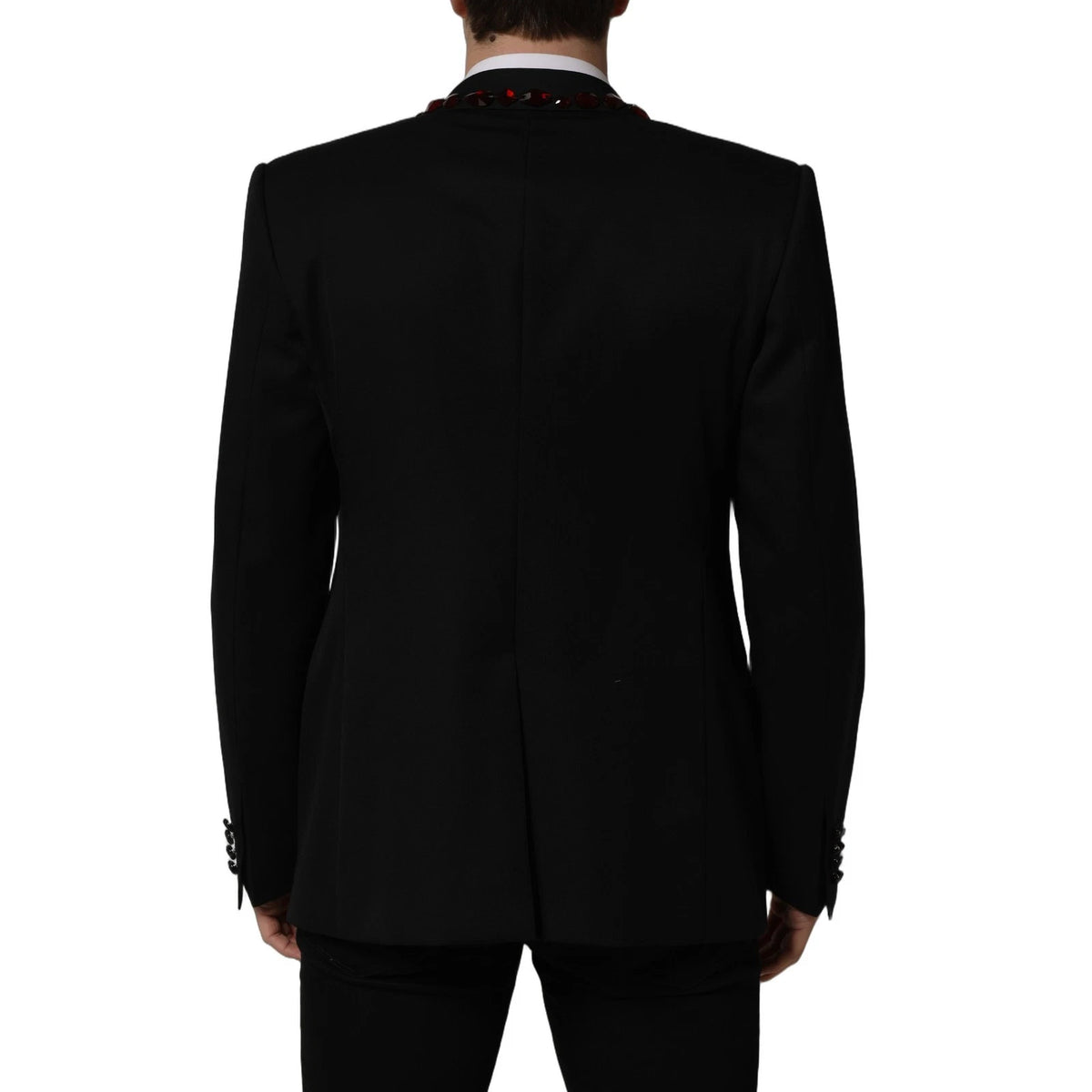 Dolce & Gabbana Men's Single Breasted Virgin Wool Viscose Polyester & Crystal Blazer - Black Red