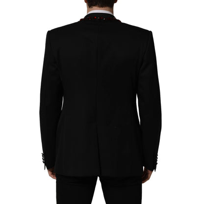 Dolce & Gabbana Men's Single Breasted Virgin Wool Viscose Polyester & Crystal Blazer - Black Red