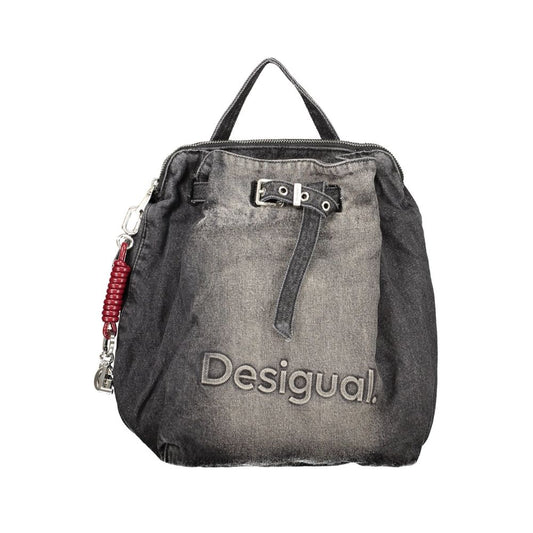 Backpack by Desigual for women in lyocell & denim cotton black features a fashionable silhouette, showcasing the Luena Lyocell & Denim Cotton Backpack design with a secure snap & zipper, ample built-in-compartments, external-pockets, internal-pockets & cardholder, and versatile shoulder-strap, backpack-strap, adjustable-strap & handle.