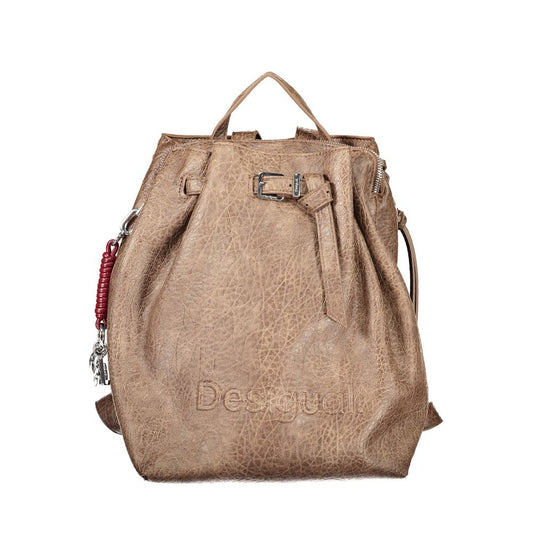 Backpack by Desigual for women in polyurethane brown showcases a urban-chic Luena Polyurethane Backpack design, featuring a secure snap & zipper with urban-chic built-in-compartments and versatile backpack-strap, adjustable-strap & handle.