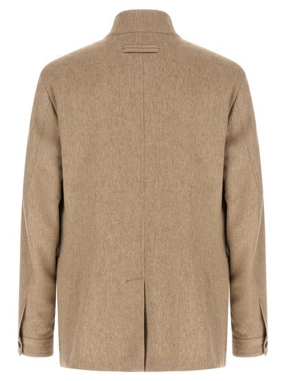 ZEGNA Beige Cashmere Full-Length Jacket