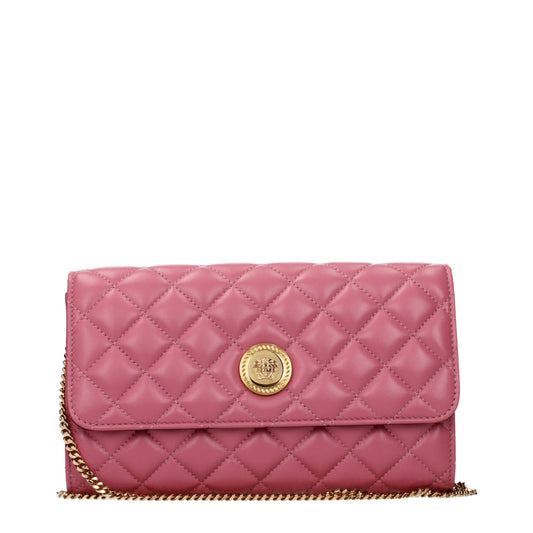 Clutch Handbag by Versace for women in leather pink showcases a sculptural silhouette, featuring a secure , ample , and versatile for a sculptural finish.