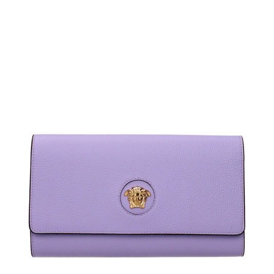 Clutch Handbag by Versace for women in leather purple & violet showcases a sculptural silhouette, featuring a secure , ample , and versatile adjustable-strap for a sculptural aesthetic.
