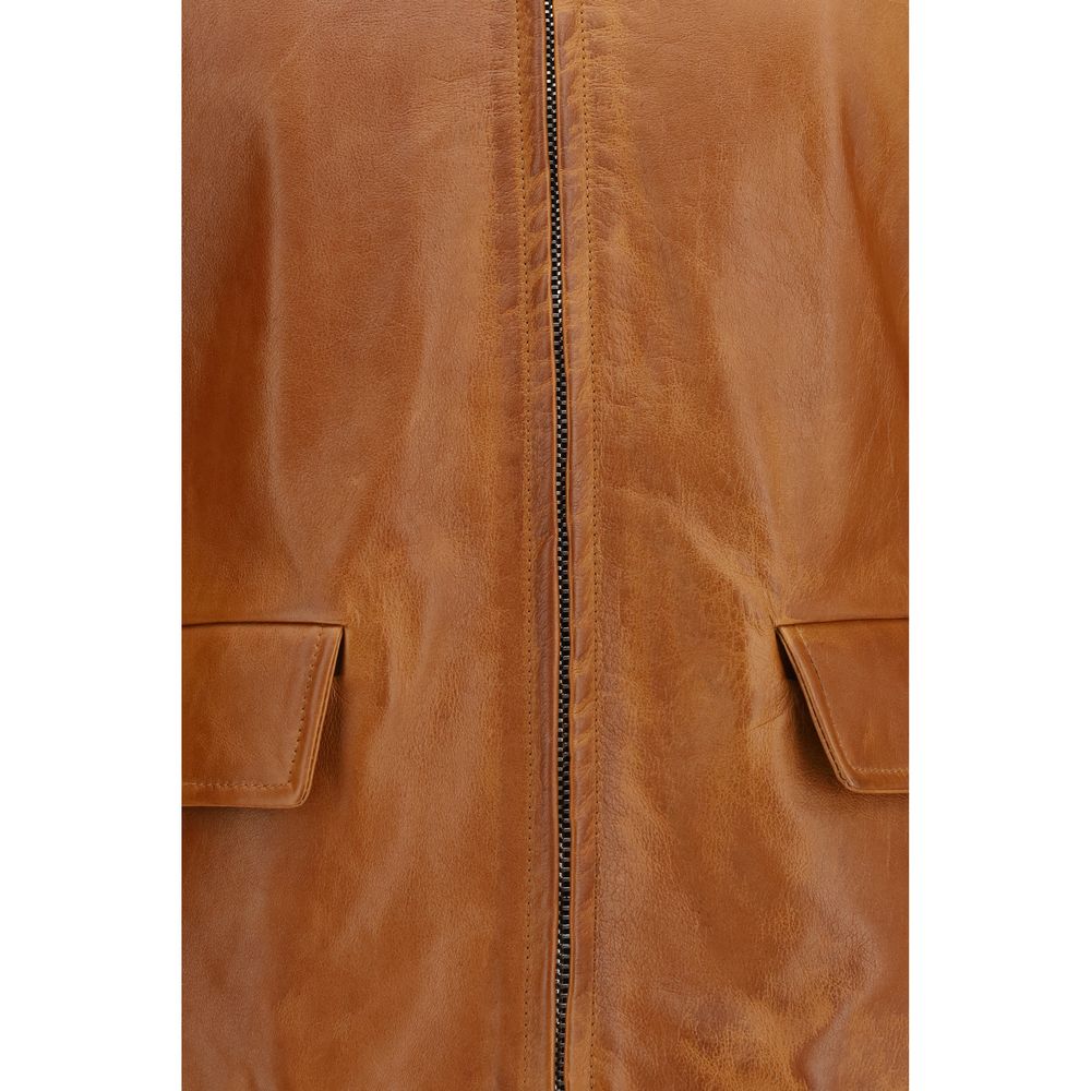 Marni Brown Calf Leather Bos Taurus Leather Jacket