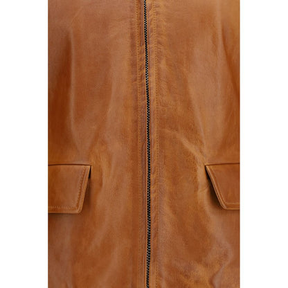 Marni Brown Calf Leather Bos Taurus Leather Jacket