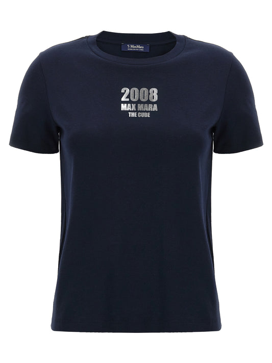 T-Shirt by S Max Mara for women in cotton blue & print features an on trend silhouette, perfectly showcasing a on trend short-sleeve and crew neckline for an elevated aesthetic.