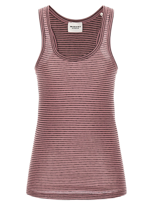 Tank Top by Isabel Marant Étoile for women in cotton multicolor, pink, toile & striped showcases a streamlined Women's Round Neck Cotton Tank Top design with a streamlined sleeveless and round neckline.