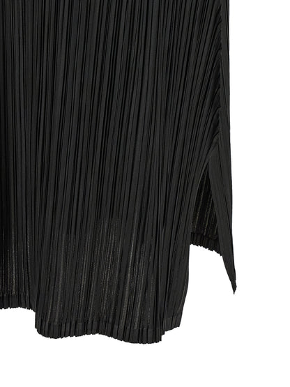 Dress by PLEATS PLEASE ISSEY MIYAKE for women in polyester black features an cute silhouette, detailed with a and that elegantly flows into a cute midi.