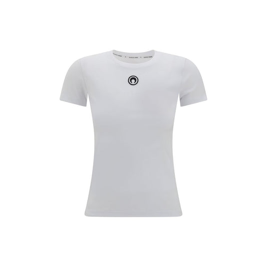 T-Shirt by Marine Serre for women in cotton white showcases a unassuming silhouette, artfully detailed with a refined crew neckline and unassuming for a sophisticated, contemporary look.