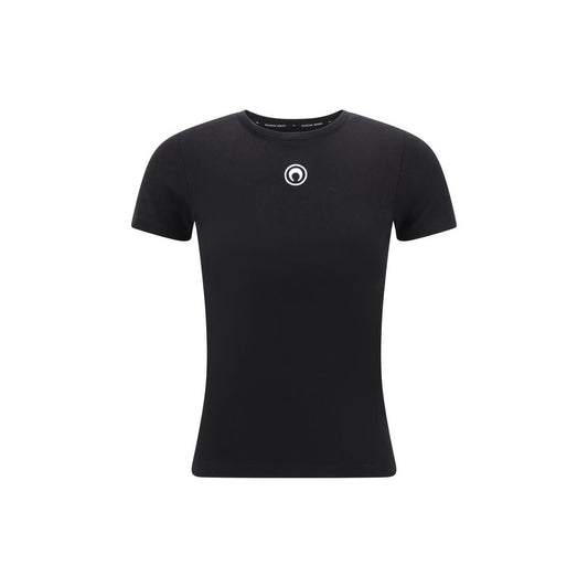 T-Shirt by Marine Serre for women in cotton black features a plush silhouette, showcasing a sophisticated crew neckline and for a truly plush finish.