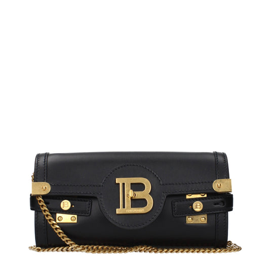 Clutch Handbag by Balmain for women in leather black features a sculptural silhouette with a secure , organized , and versatile for a sculptural finish.