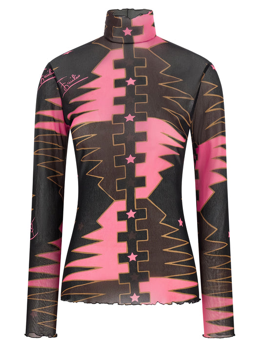 T-Shirt by Emilio Pucci for women in polyamide & tulle black, brown, multicolor, pink, transparent, patterned & signature showcases a chic silhouette, artfully detailed with a chic high-neck neckline and long-sleeve for a chic finish.