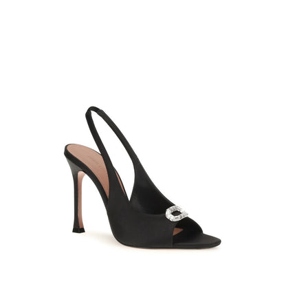 Amina Muaddi Black Satin Stiletto Heel Sandals