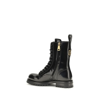 Dolce & Gabbana Black Calf Leather Bos Taurus Lace-Up Boots