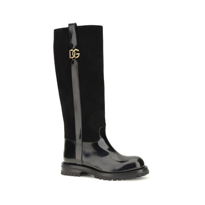 Dolce & Gabbana Black Calf Leather Bos Taurus Flat Boots