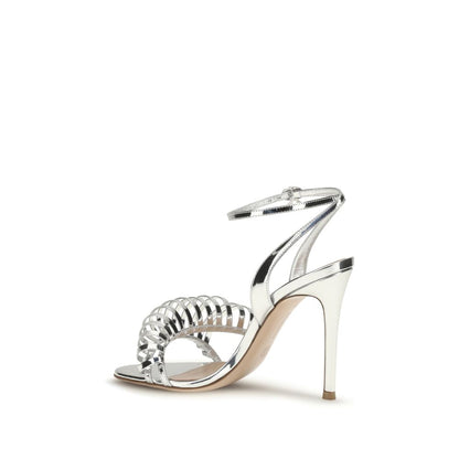 Gianvito Rossi Silver Calf Leather Bos Taurus Stiletto Heel Sandals