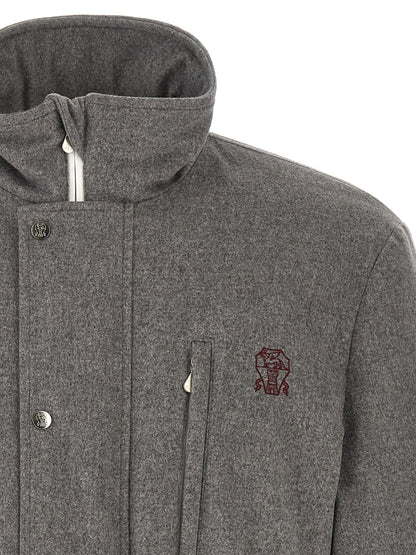Brunello Cucinelli Gray Wool Full-Length Jacket