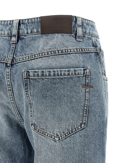 Brunello Cucinelli Blue Cotton Straight-Leg Jeans