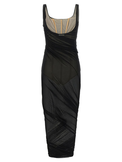 The Attico Black Polyamide Midi Dress