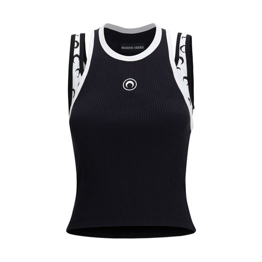 Tank Top by Marine Serre for women in stretch organic cotton black & signature showcases a meticulous silhouette, artfully finished with a meticulous round neckline and sleeveless for a sophisticated, meticulous look.