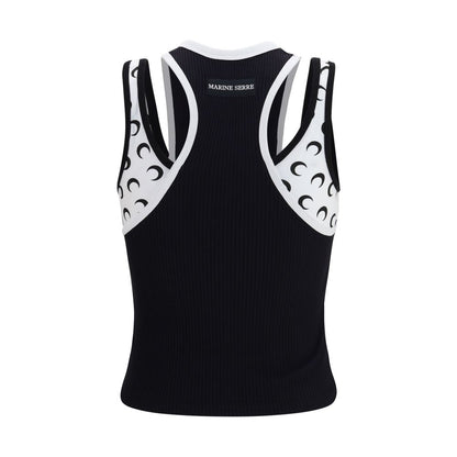 Marine Serre Black Organic Cotton Sleeveles T-Shirt
